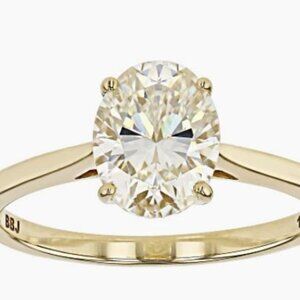 Classic oval Champaign Stronium Solitaire 10k Solid Gold Ring